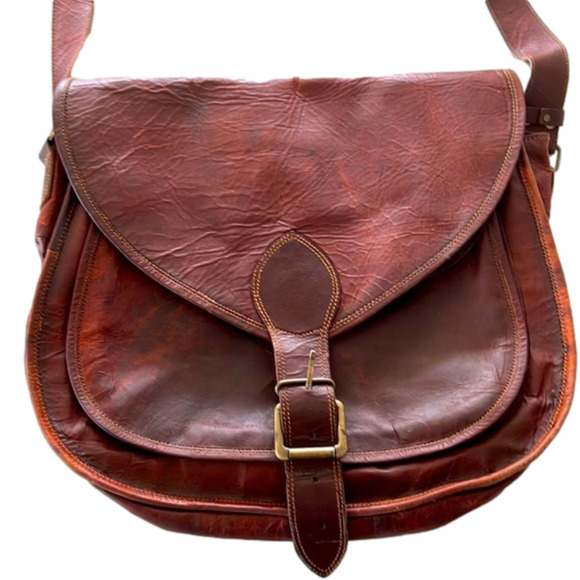 Handbags - Distressed leather tote, messenger bag; so many pockets.
